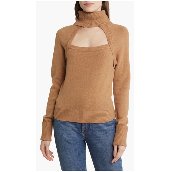Paige x Revolve Cherise Cut-Out RollNeck Sweater Toffee Bronze Size M NEW w/Tag - Picture 2 of 6